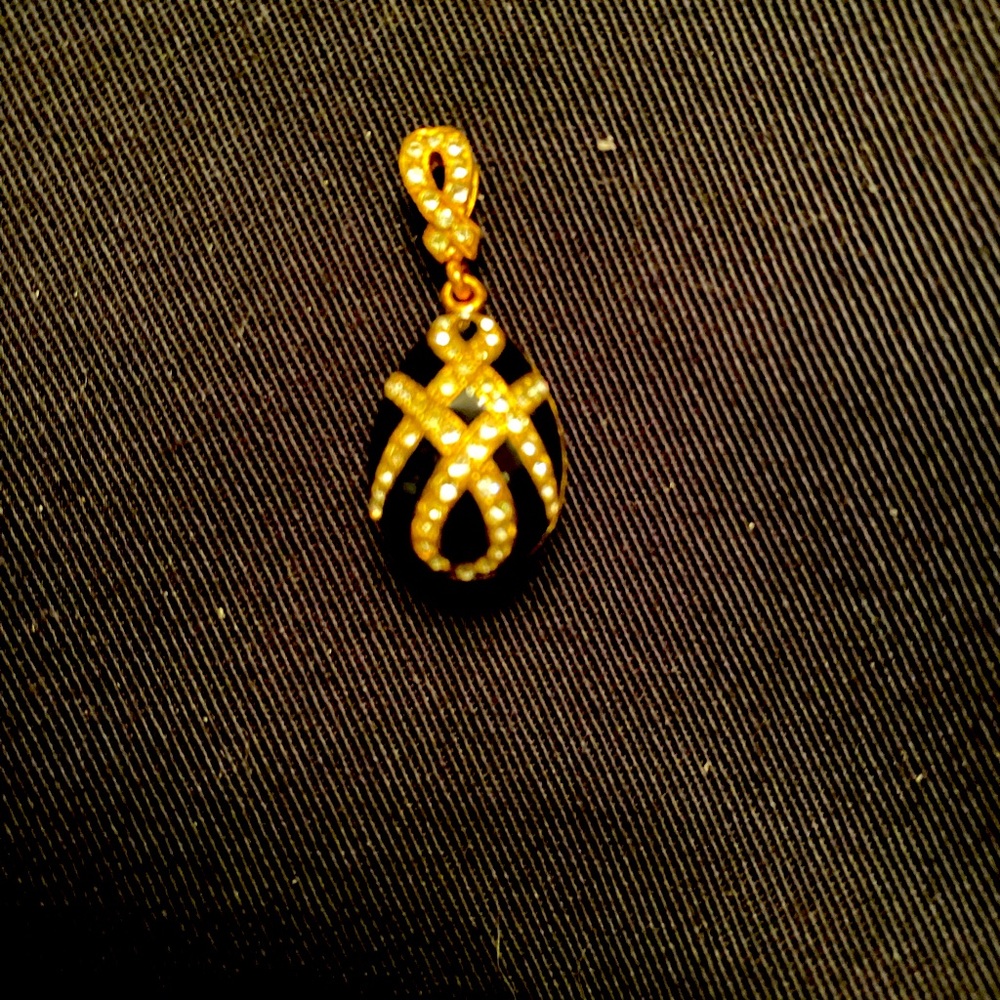 Russian Faberge Black & Criss-Cross Enamel Egg Pendant Front & Back Same Design.